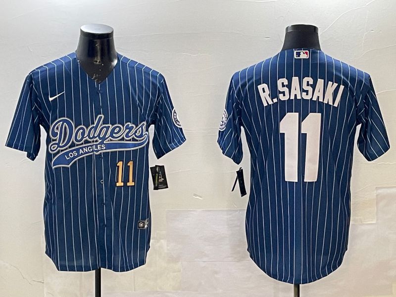 Men Los Angeles Dodgers #11 R.Sasaki Blue Stripe Joint Name 2025 Nike MLB Jersey style 4->los angeles dodgers->MLB Jersey